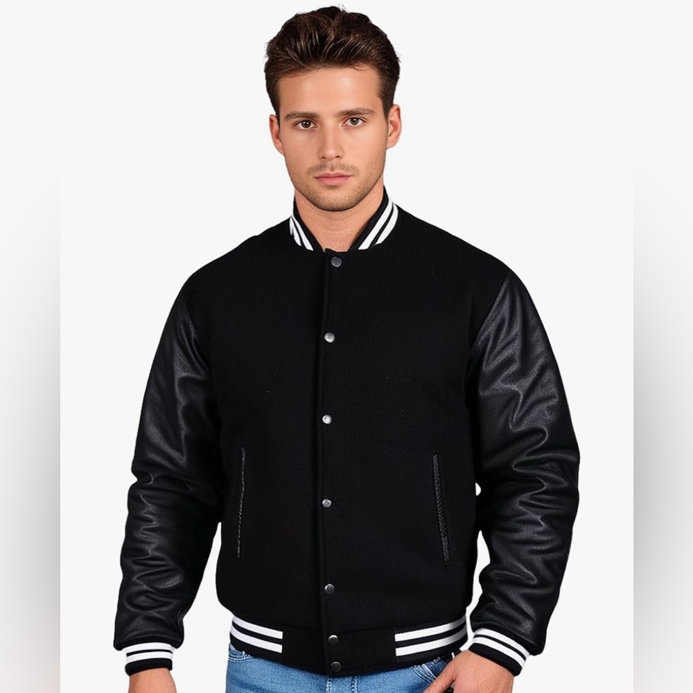 Men's Varsity Jacket Genuine Leather Sleeve and Wool Blend Letterman jacketet